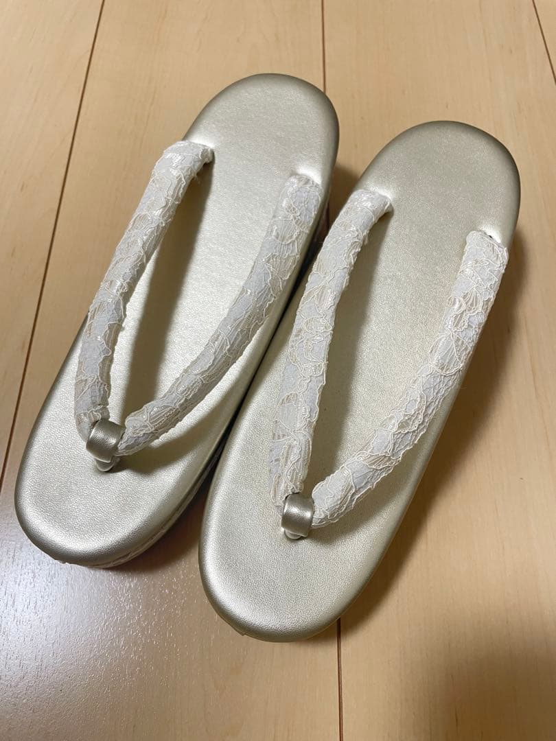 チョコ 和装 草履バッグセット レース 白 金 ゴールド ホワイト