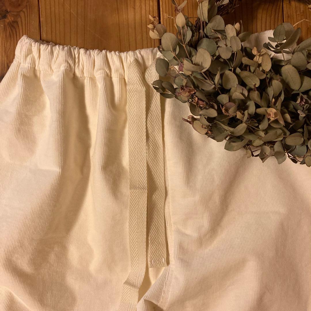 ＊ハンドメイド＊もんぺパンツ　裏起毛サルエルタイプ　コーデュロイバニラクリームＬ