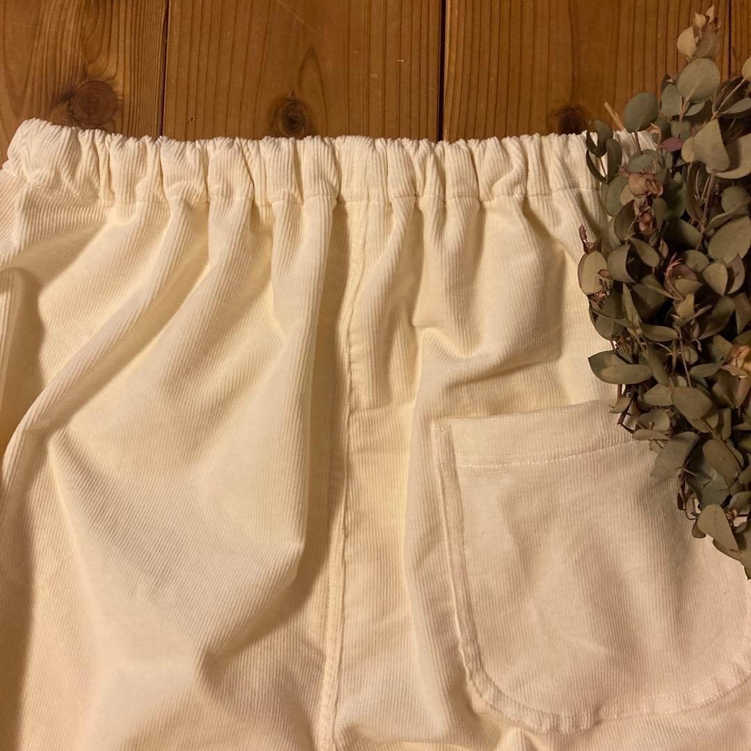 ＊ハンドメイド＊もんぺパンツ　裏起毛サルエルタイプ　コーデュロイバニラクリームＬ