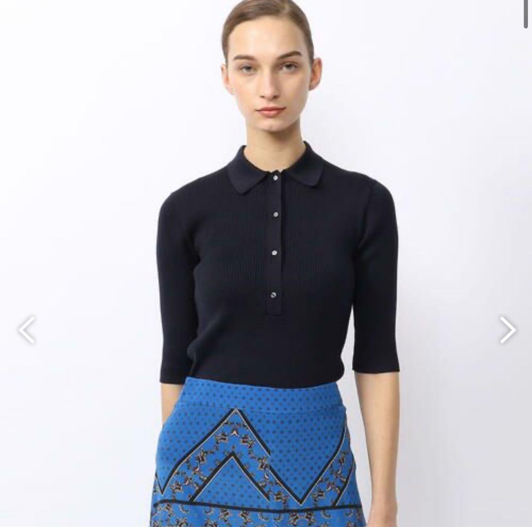 【新品】Ballseyネイビーリブ編み五分丈ポロシャツ