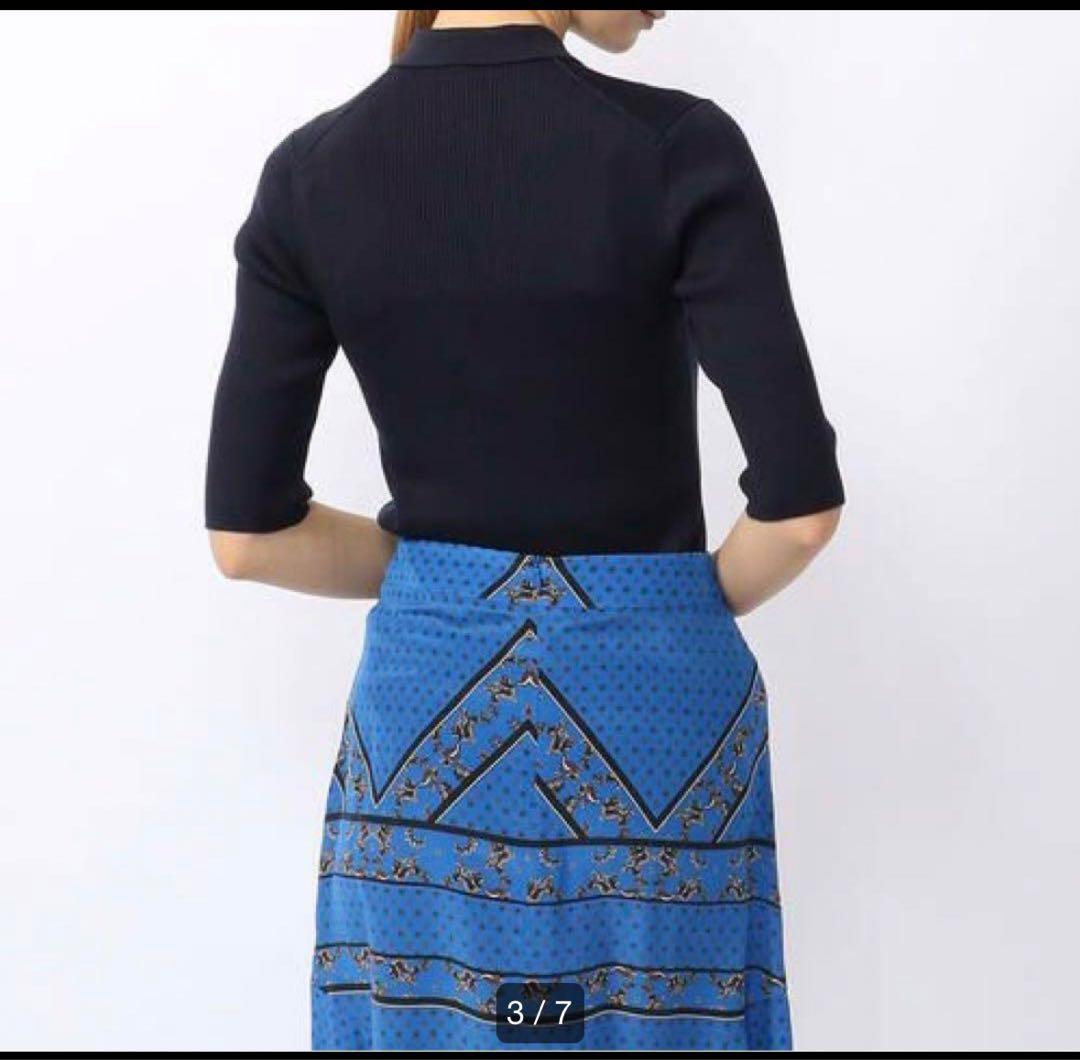 【新品】Ballseyネイビーリブ編み五分丈ポロシャツ