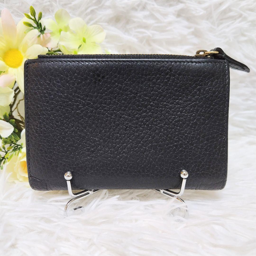 美品✨グッチ◇裏地花柄二つ折り財布　マーモントりぼん　バイカラー黒ピンクベージュ