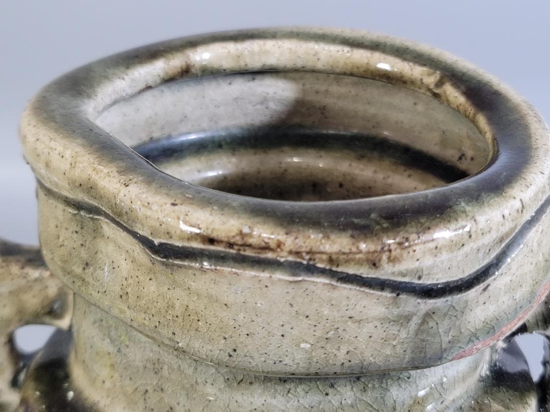 茶道具 伊賀 双耳 花生 古美術 DT403