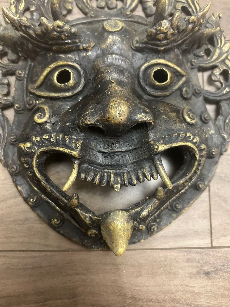 ヤマタカ 壁掛けマスク チベット仏教 古銅製 時代物