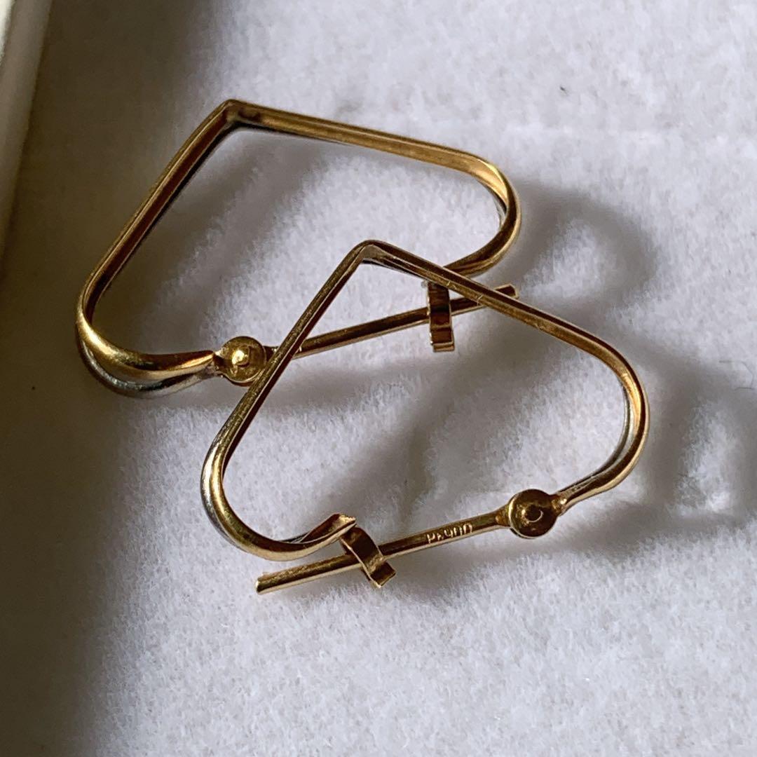 18K イエローゴールド × プラチナ ツートン ハート フープピアス 刻印あり