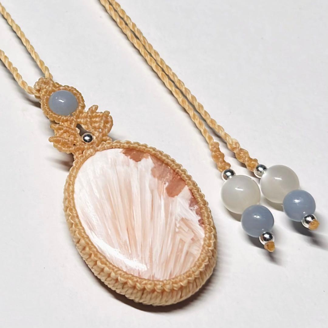 #2116 ♡ピンクスコレサイト&ムーンストーン天然石♡マクラメネックレス