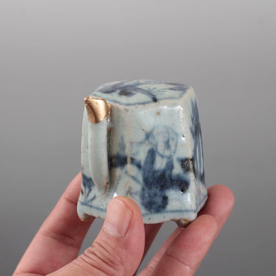 青花 六角 面取 水滴 清朝期 中国美術 古美術 文具 古道具 アンティーク