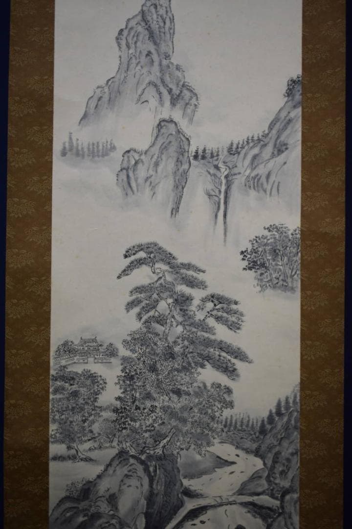 真作/若雪/山水図/布袋屋掛軸HF-660