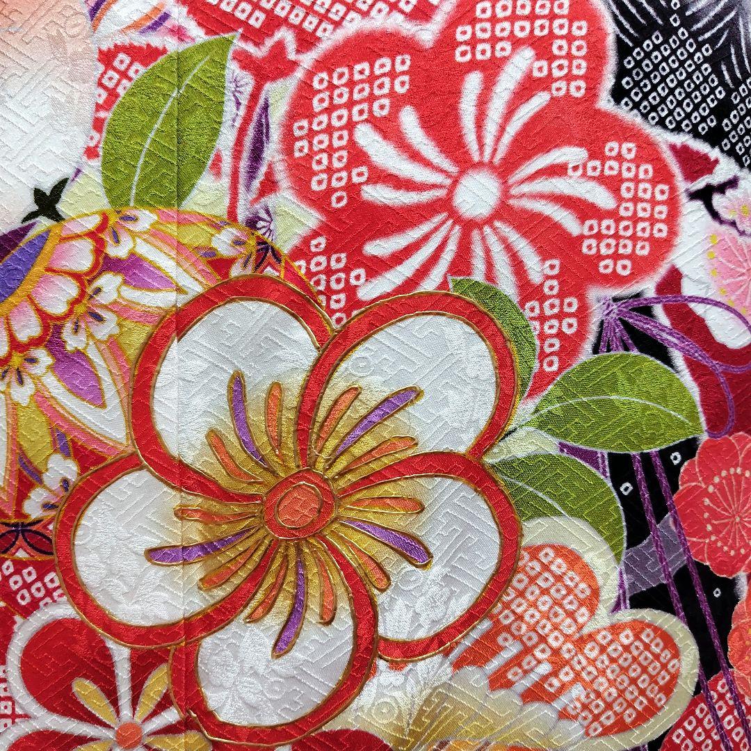 振袖フルセット(7点)・成人式・古典柄・金駒刺繍・金彩加工・鹿の子柄・正絹