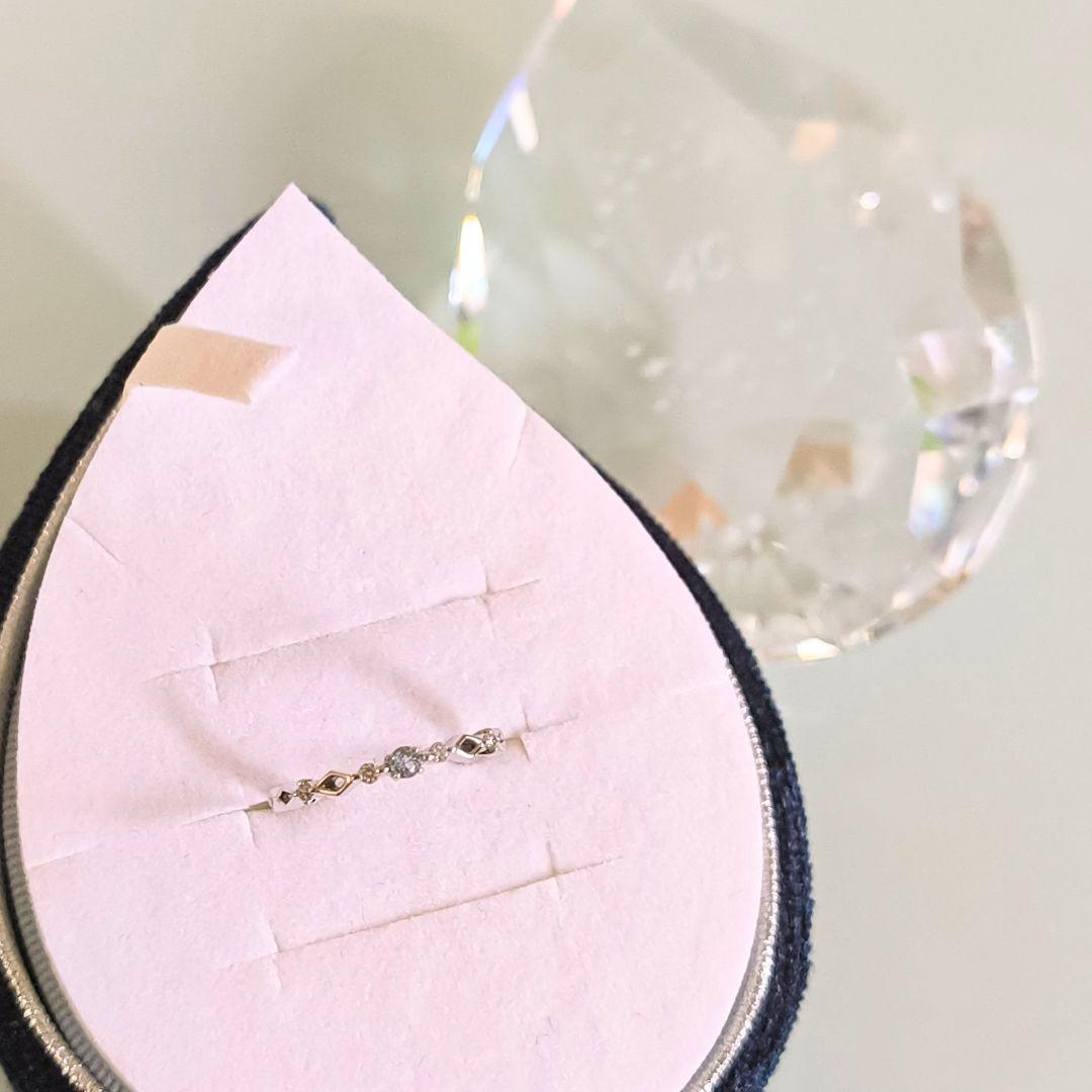 4℃　K10 WG　アクアマリン　ダイヤモンド　透かし　ピンキー　リング　1号