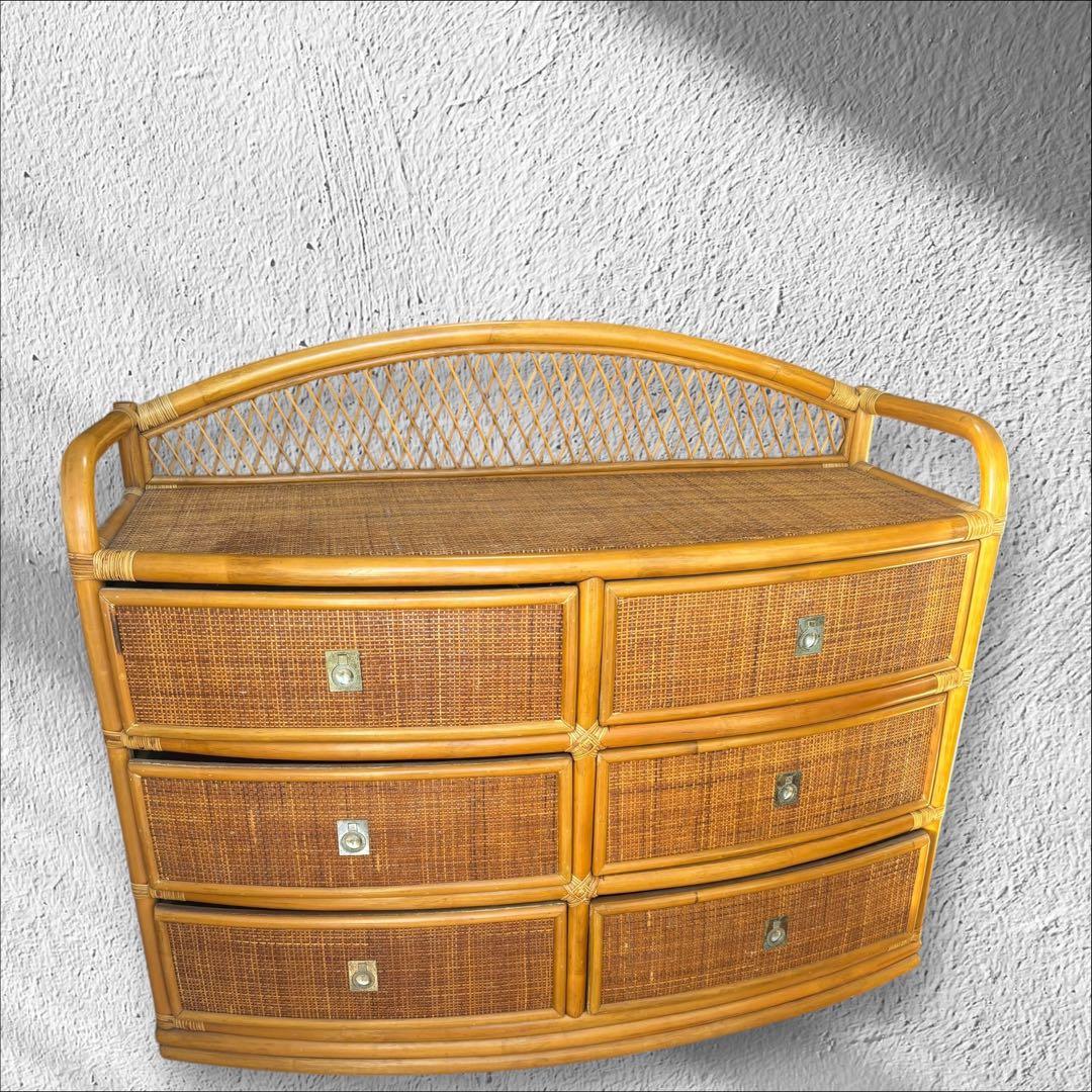 【美品】ラタン チェスト 6段 籐家具 収納棚 たんす 衣類収納アジアンコイズミ