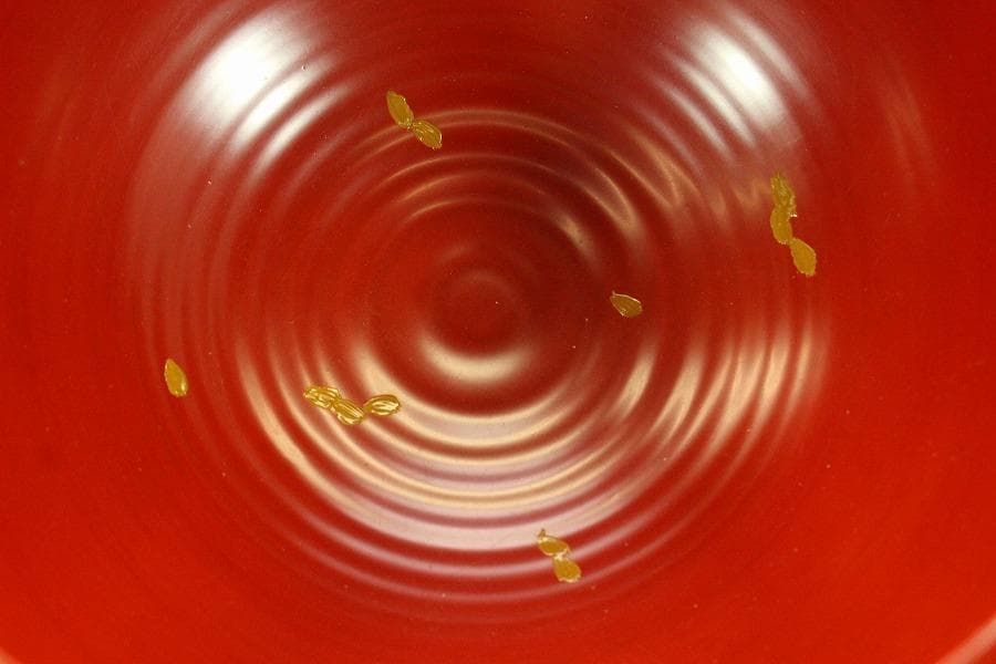 茶道具 托鉢 朱塗 菓子器 竹内栖鳳画 共箱(A872)