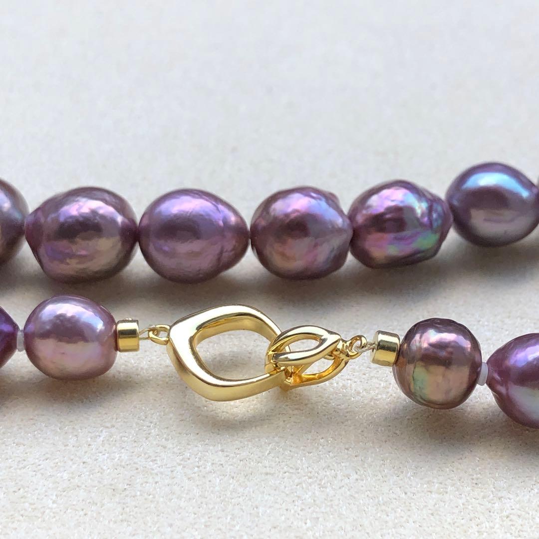 本真珠淡水バロックパール　メタリック紫系　s925ネックレスBEN421