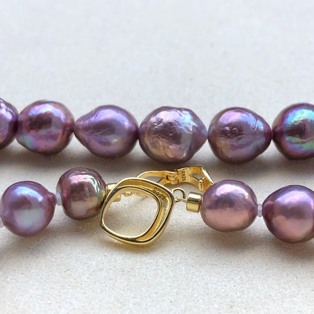 本真珠淡水バロックパール　メタリック紫系　s925ネックレスBEN421