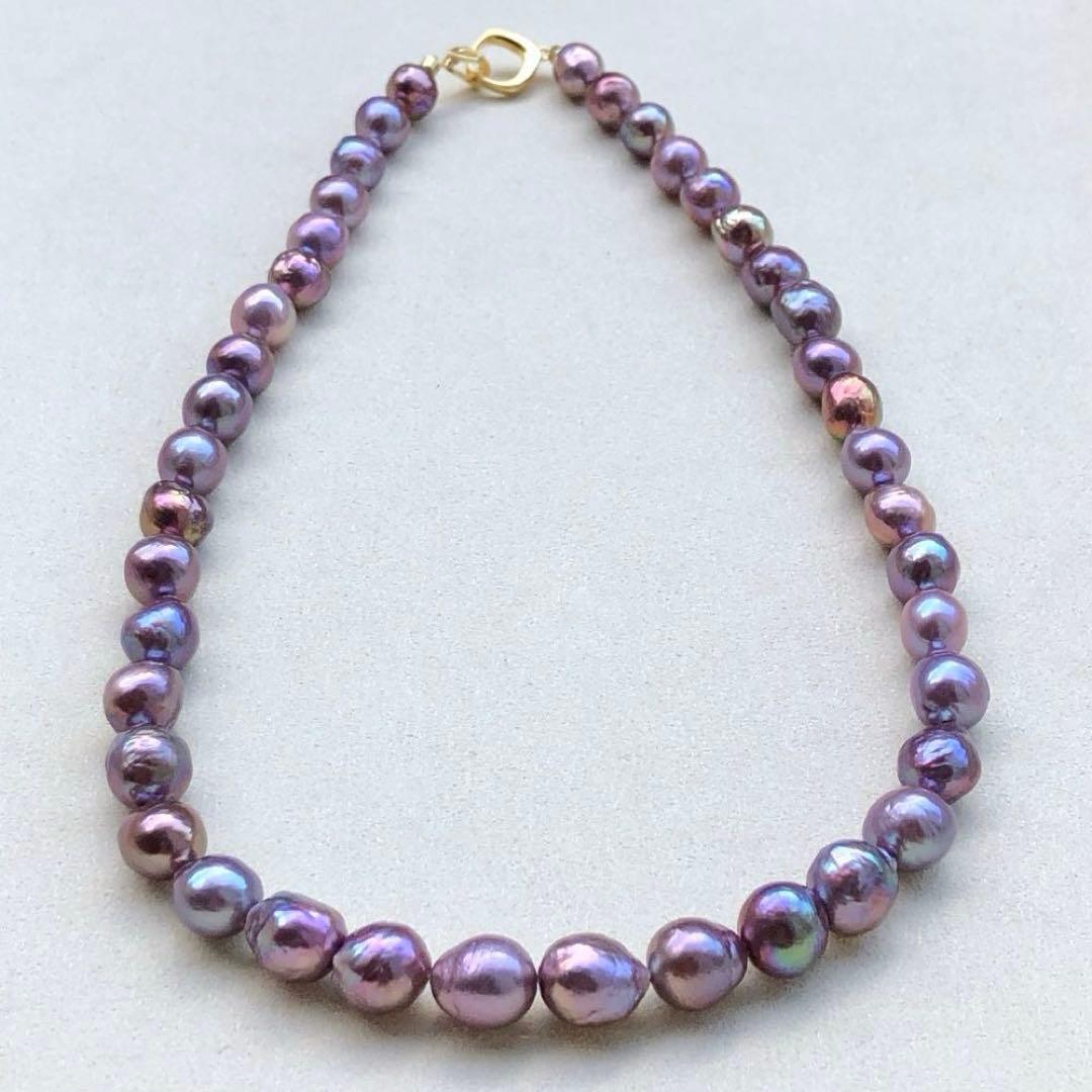 本真珠淡水バロックパール　メタリック紫系　s925ネックレスBEN421