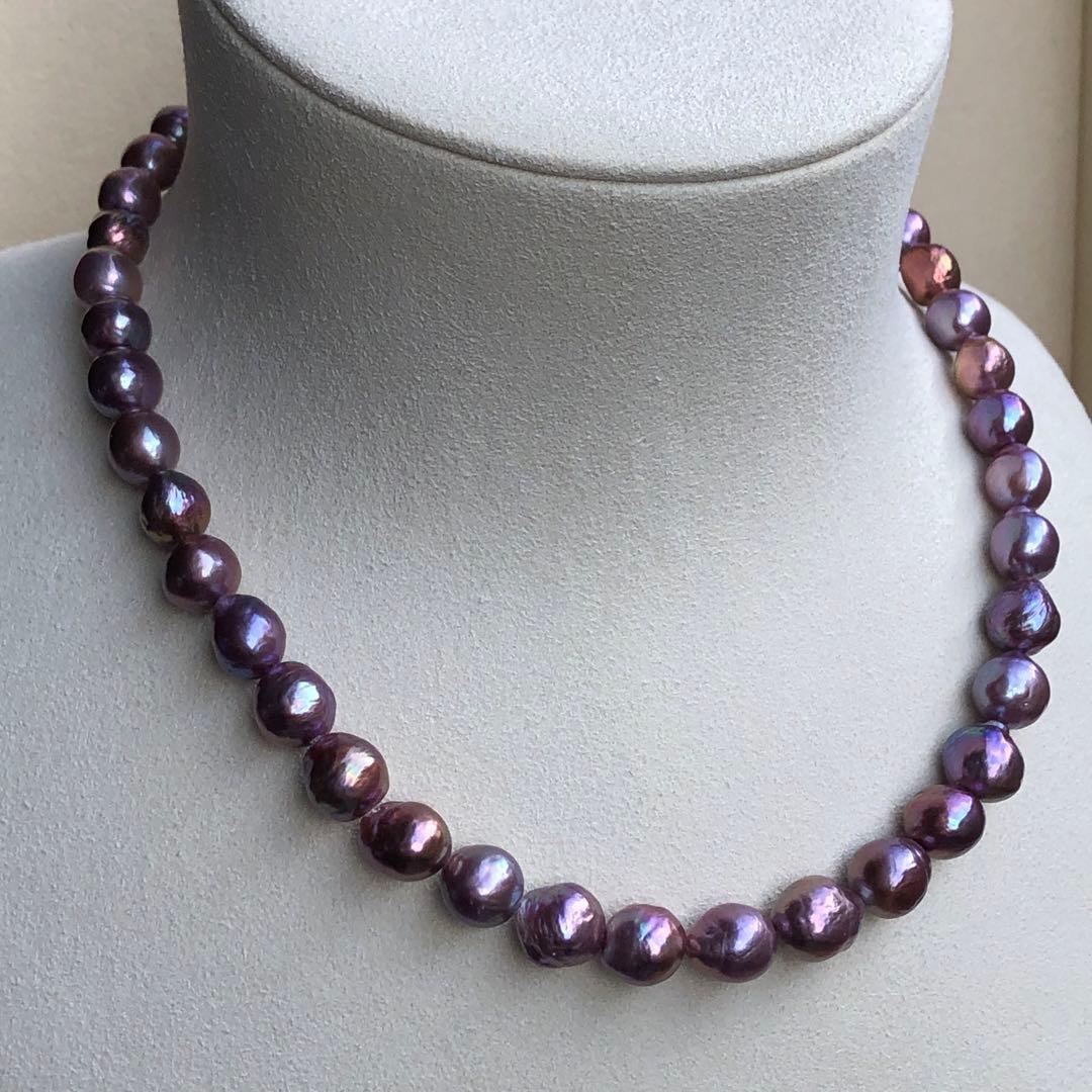 本真珠淡水バロックパール　メタリック紫系　s925ネックレスBEN421