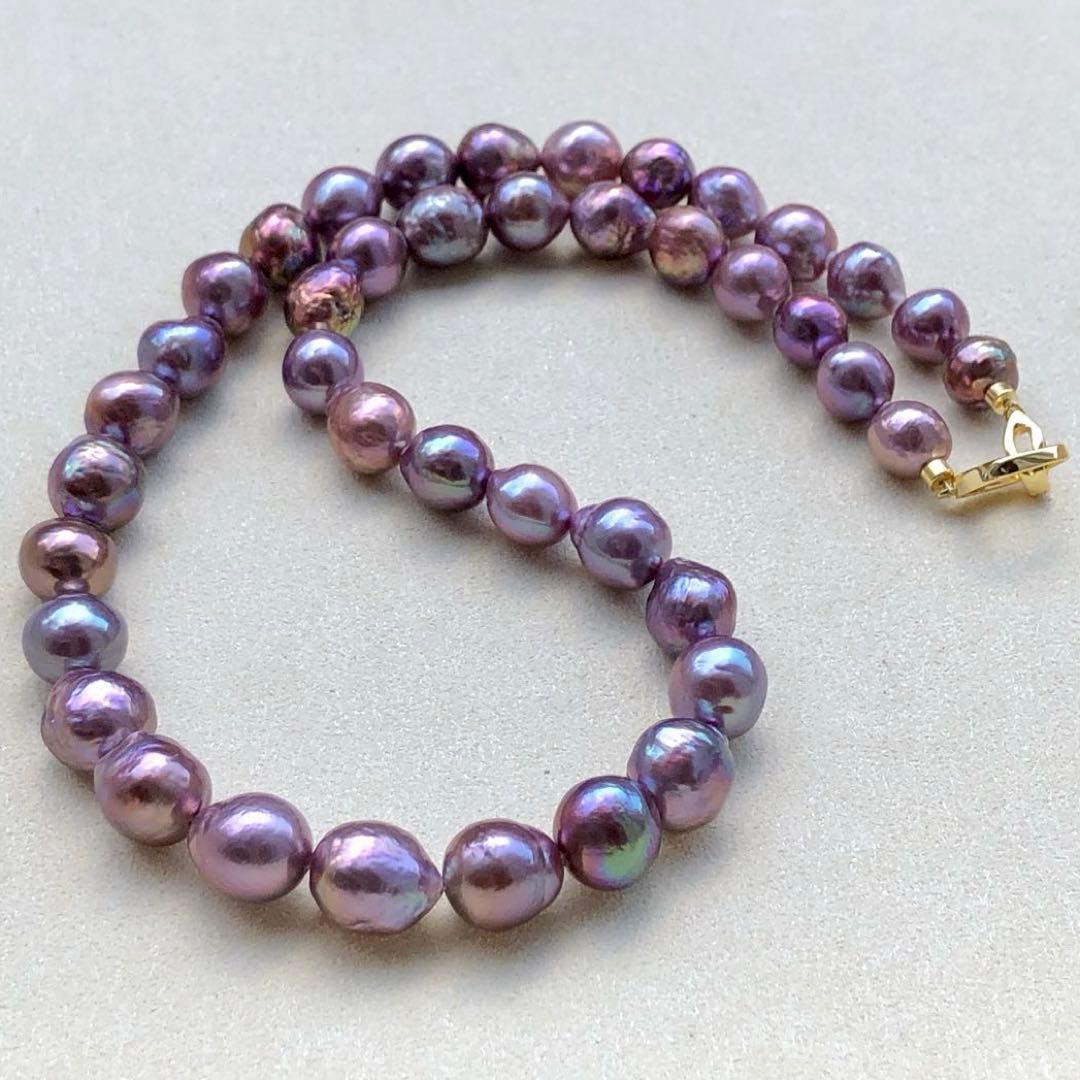 本真珠淡水バロックパール　メタリック紫系　s925ネックレスBEN421