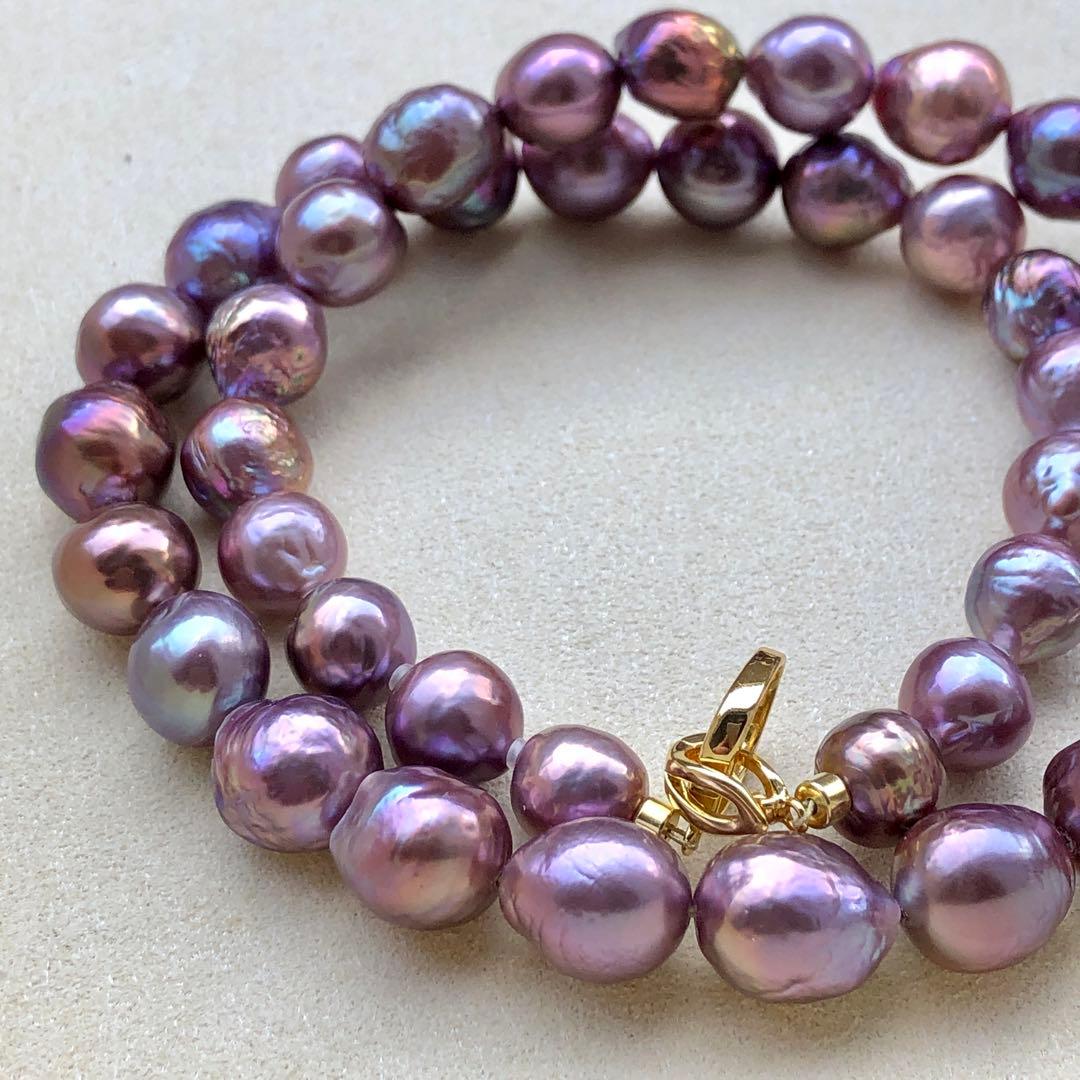 本真珠淡水バロックパール　メタリック紫系　s925ネックレスBEN421