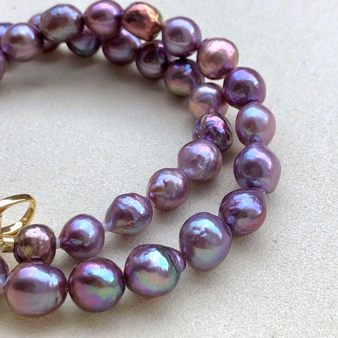 本真珠淡水バロックパール　メタリック紫系　s925ネックレスBEN421