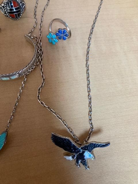 インディアンジュエリー　シルバー　リング　バングル　ネックレス　インレイ