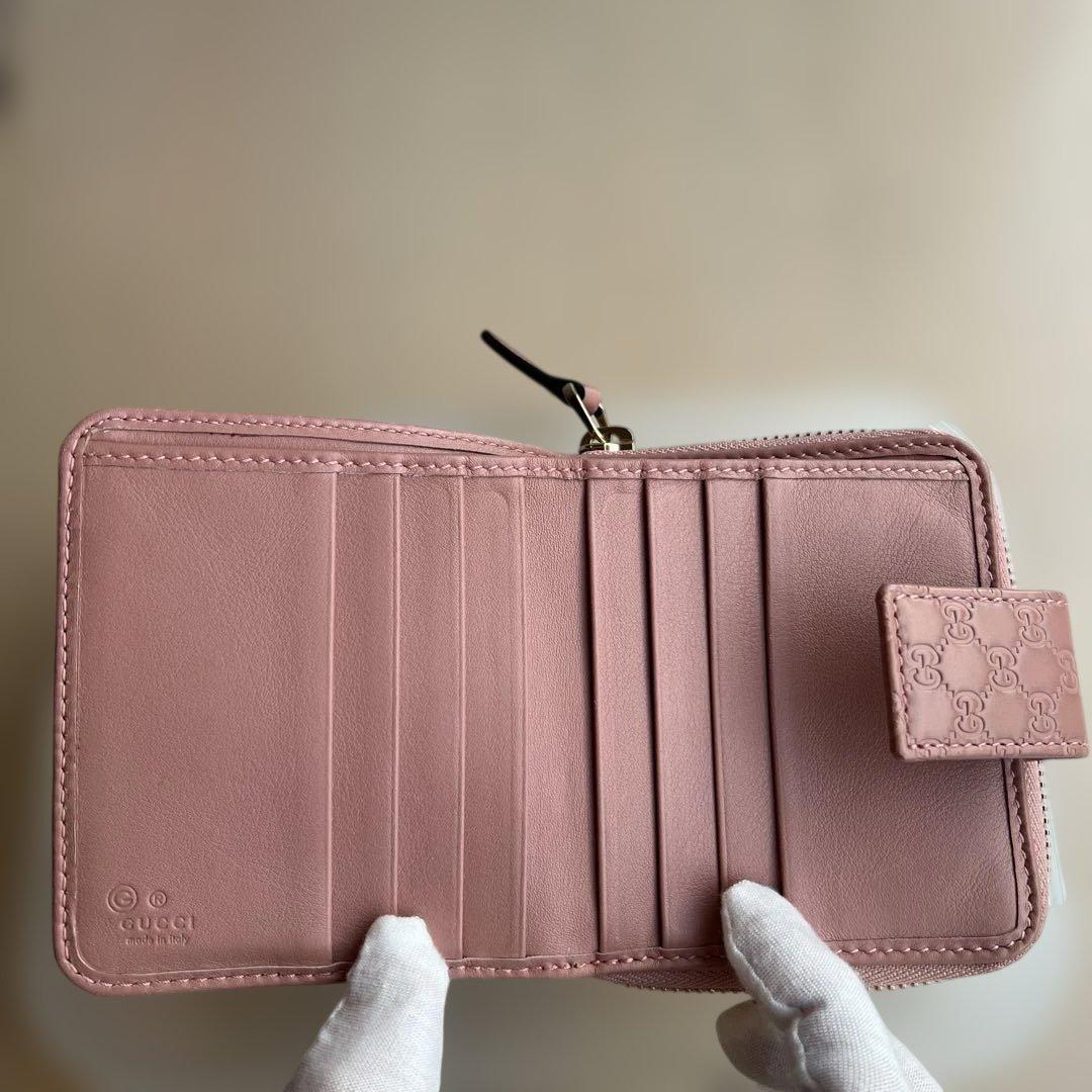最終価格・GUCCIレザー 二つ折り財布モーブピンク色GGロゴ入り新品未使用美品