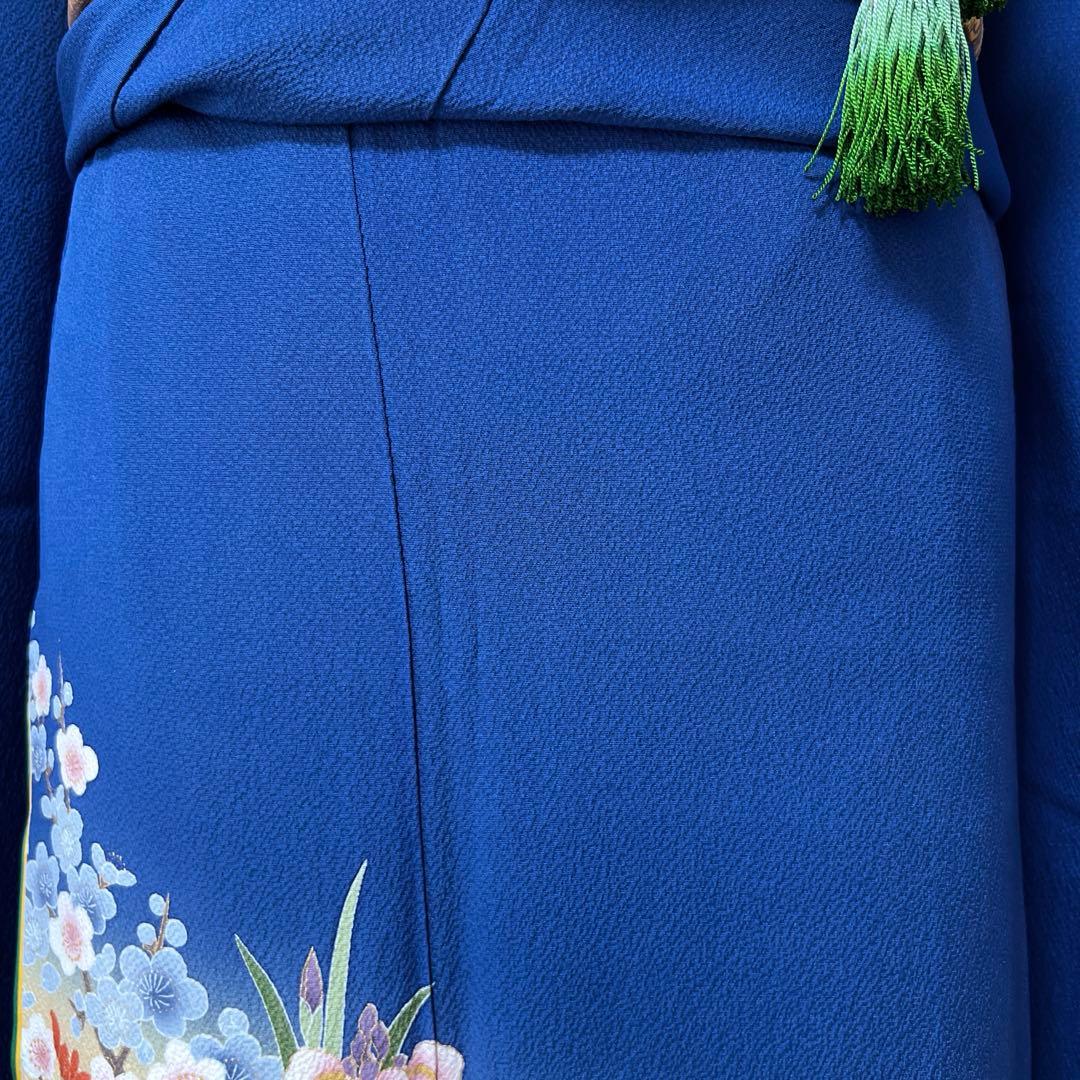 439 振袖フルセット 正絹 顔 紺 ブルー 金彩 暈し染め シンプル 花車文