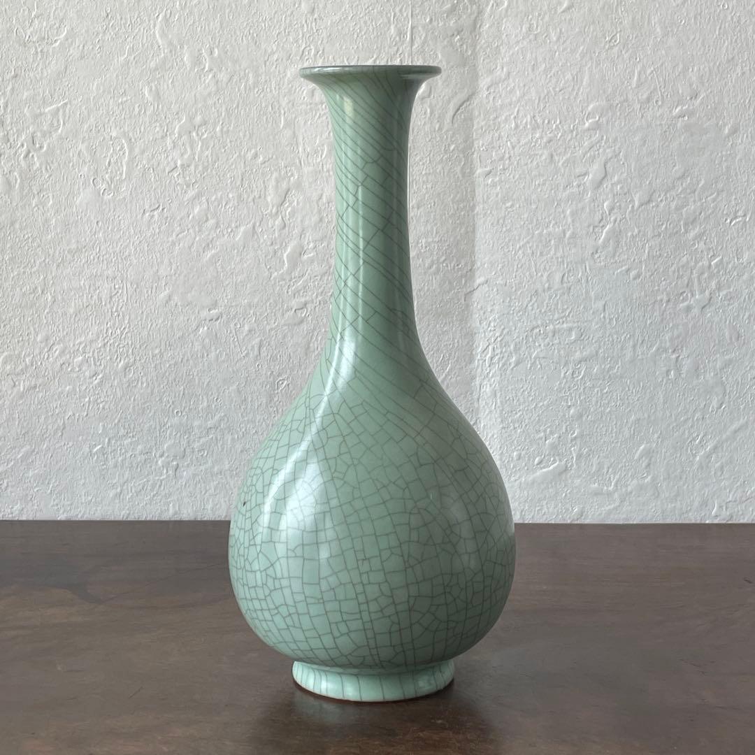 中島ブルーの傑作　人間国宝　中島宏　青磁　花入　共箱　花器　花瓶　壷　青瓷