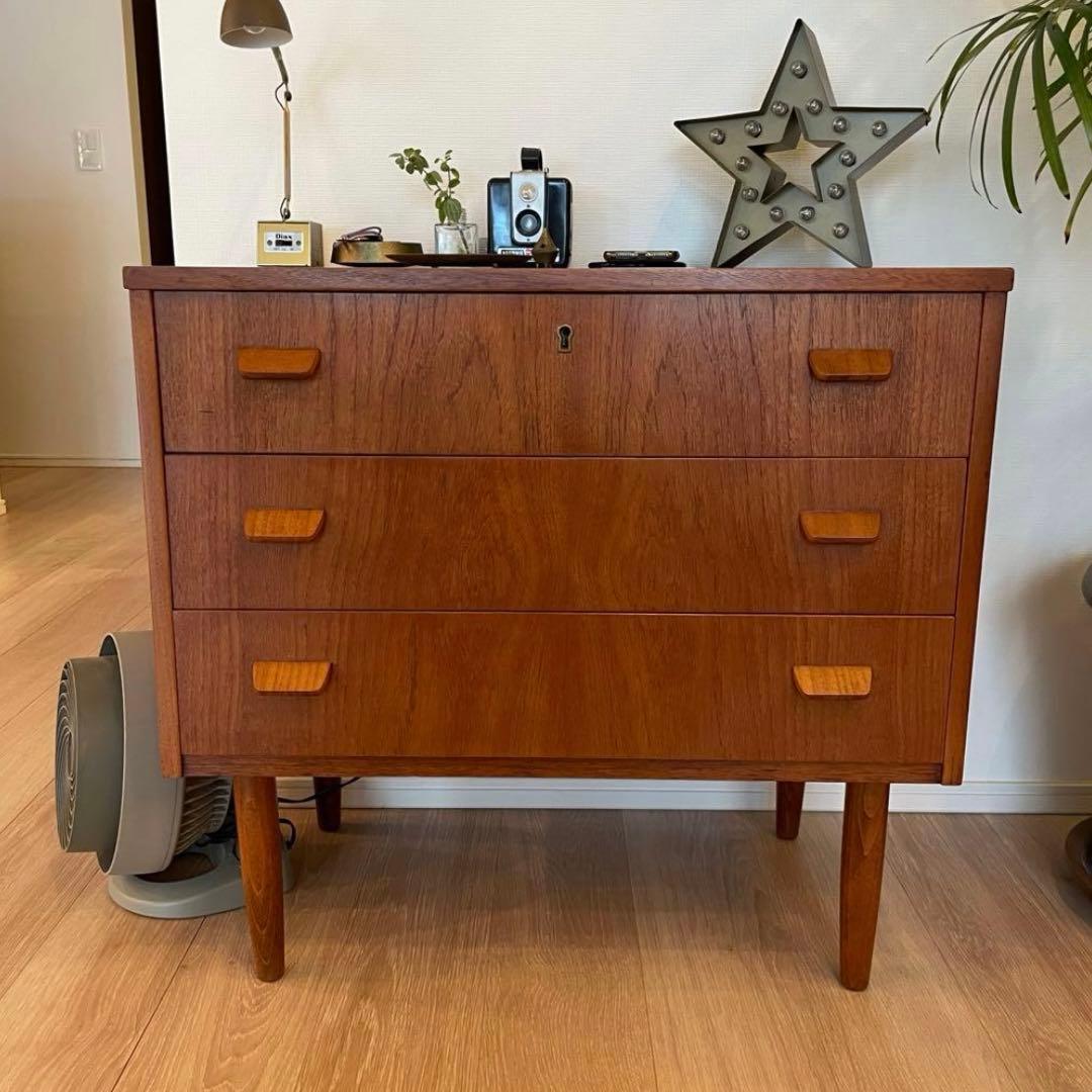 【 mei品 】デンマーク 木製3段引き出しキャビネット