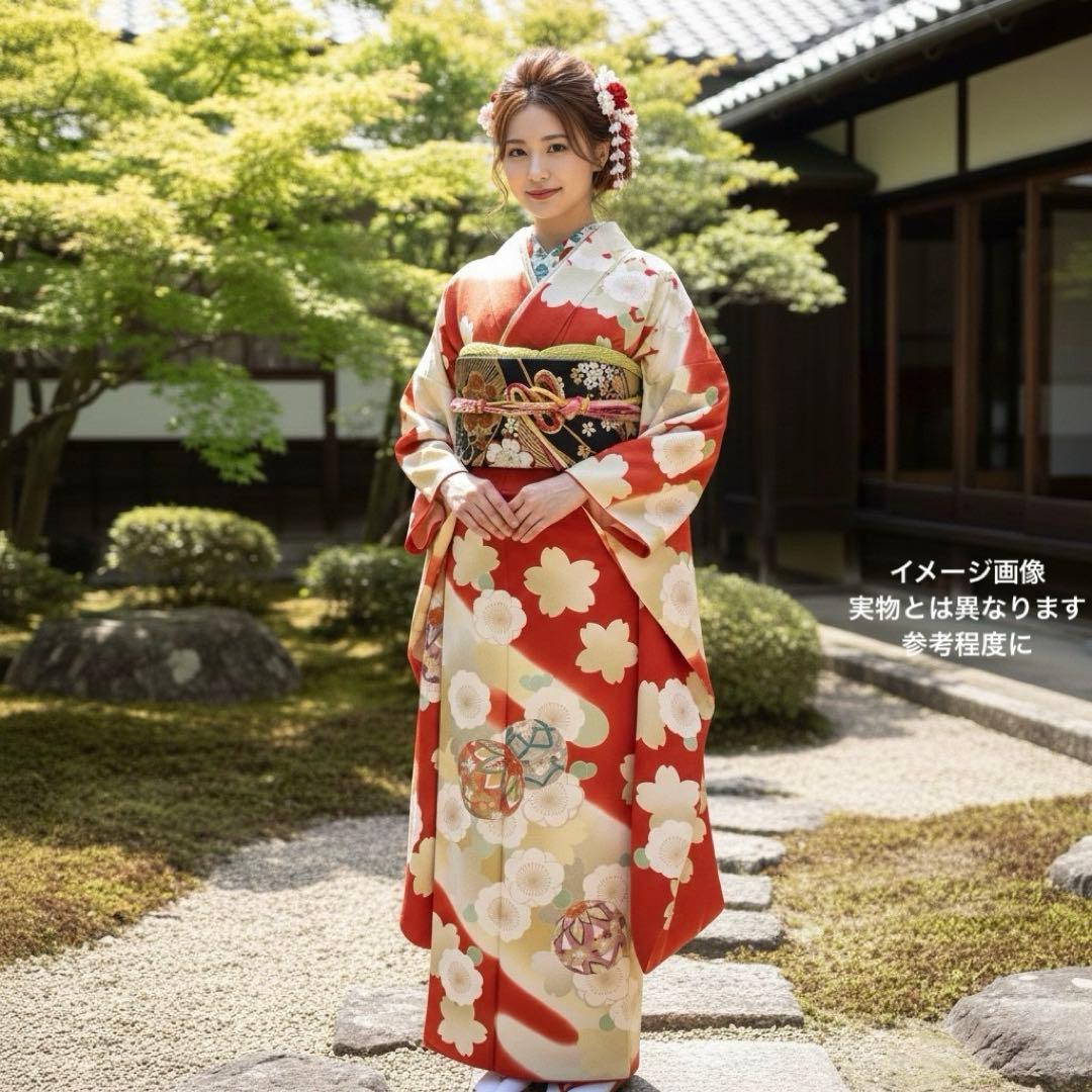 美品　振袖フルセット　トールサイズ　160〜170cm　梅・桜・毱・古典柄　裄長