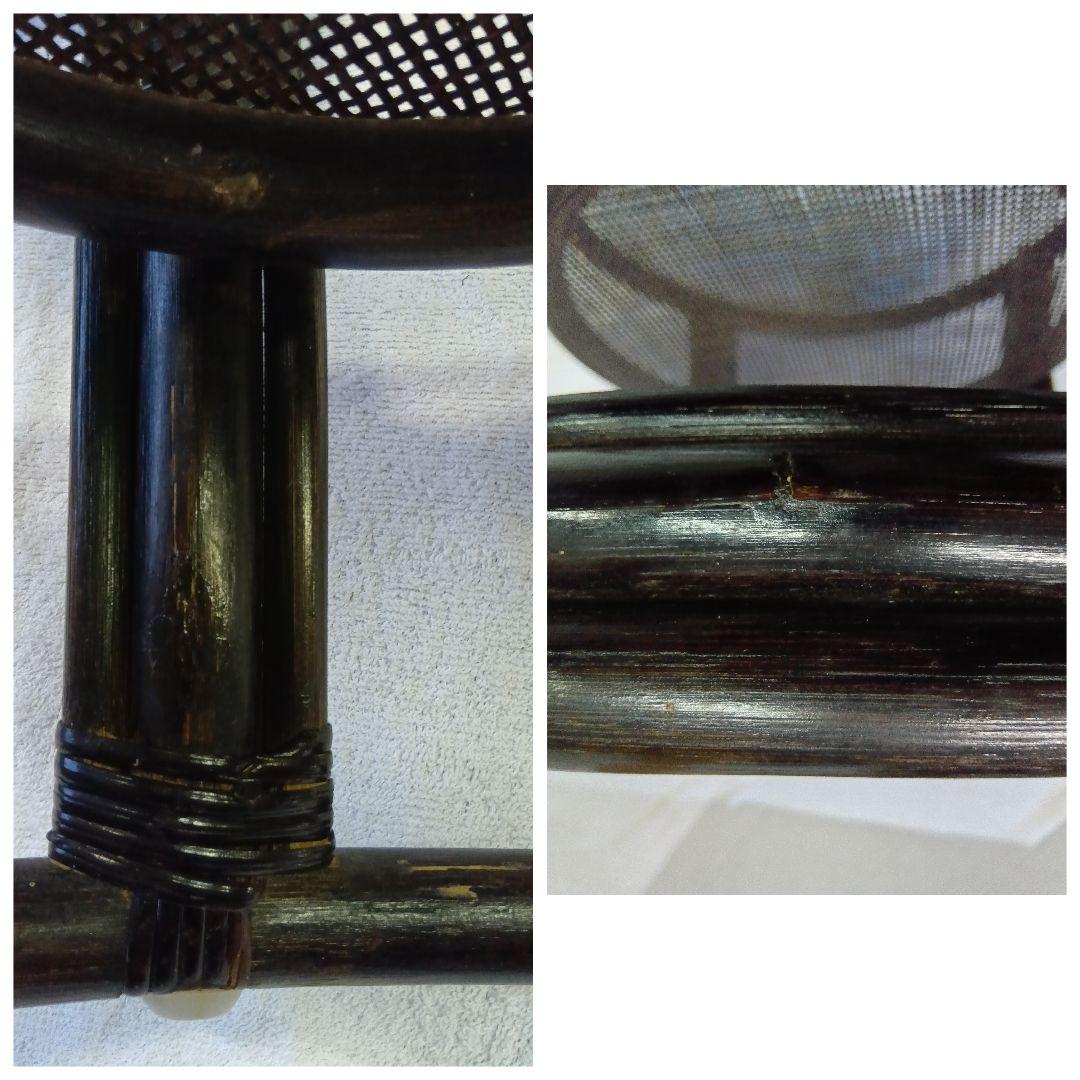 ラタン　サイドテーブル　ガラステーブル　籐　黒色　丸テーブル　センターテーブル