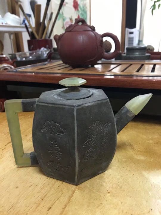 古錫 錫製 朱泥 唐物 急須 白玉 茶道具