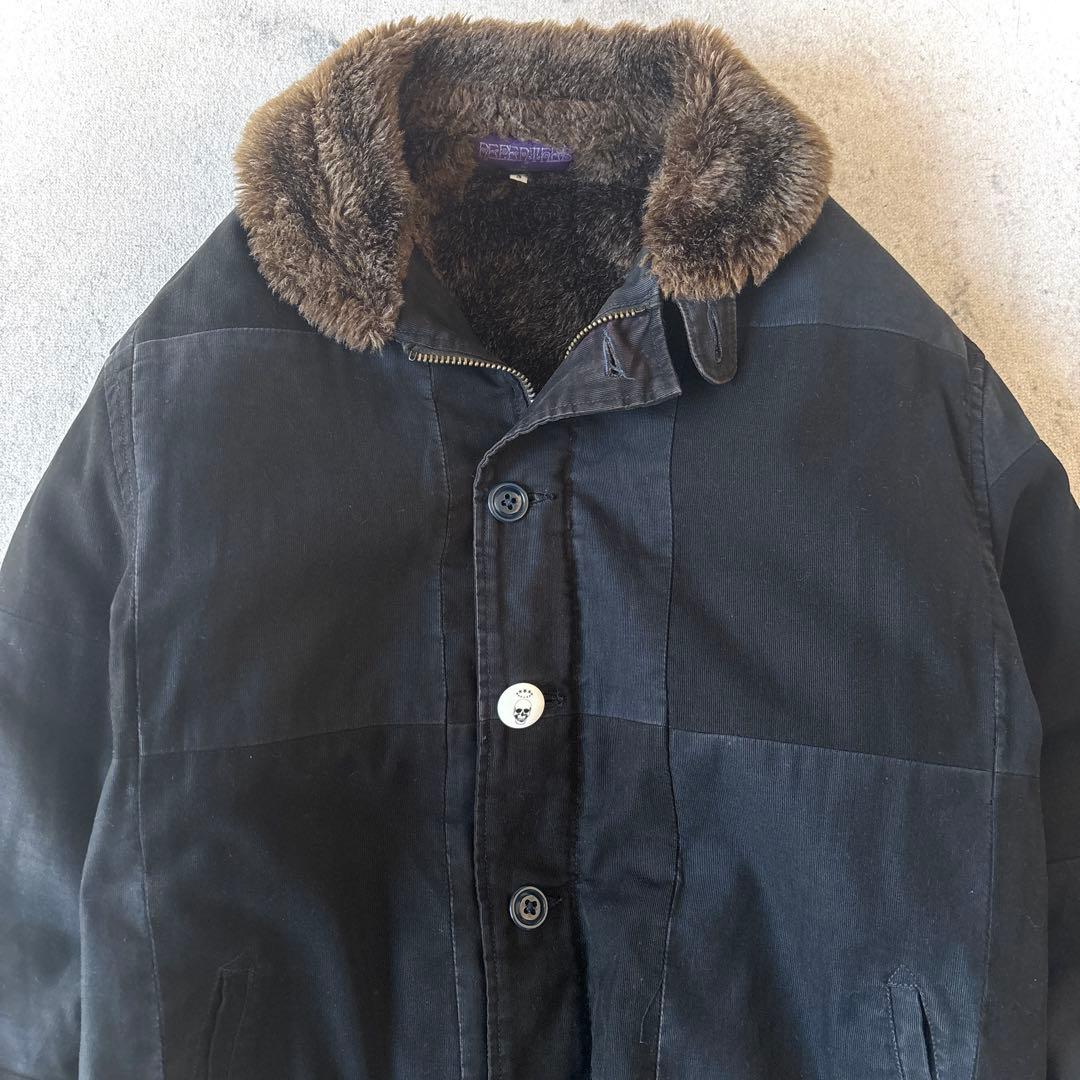 ネペンテス 日本製 裏ボア コットン パッチワーク 短丈 ジャケット 黒ブラック