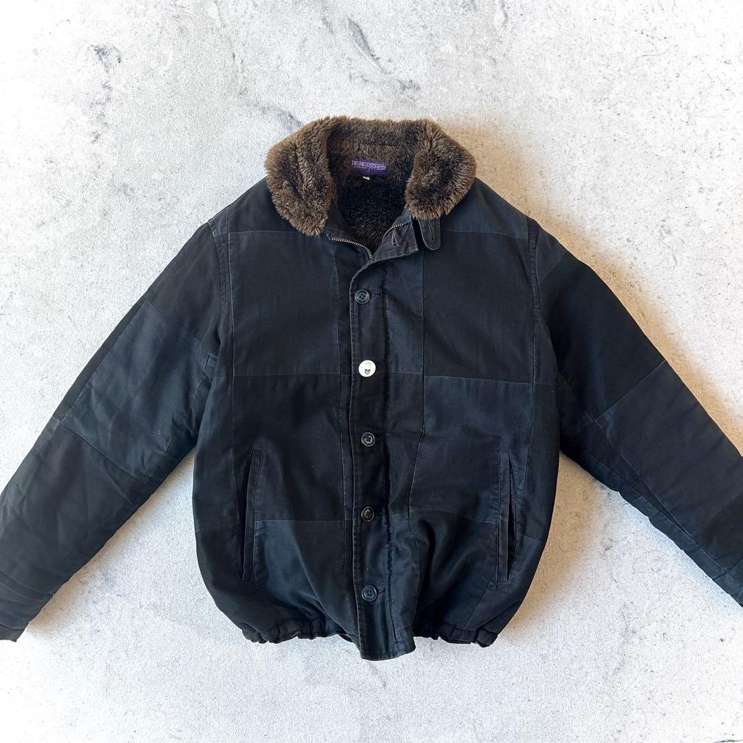 ネペンテス 日本製 裏ボア コットン パッチワーク 短丈 ジャケット 黒ブラック