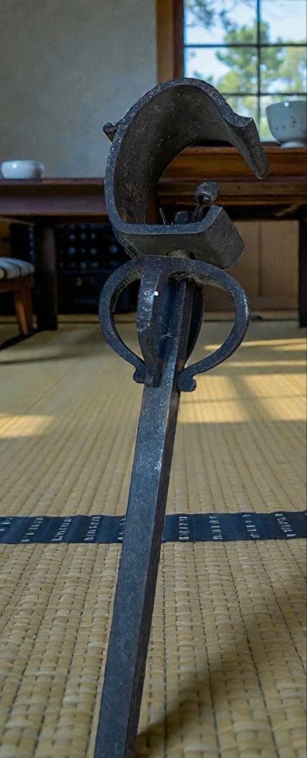 骨董　アンティーク★佐賀の古民家にあった鉄製自在鉤　長さ118-188センチ