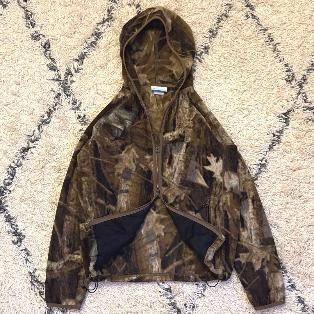 【y2k】Columbia フリース ダブルジップパーカー カモ柄　リアルツリー