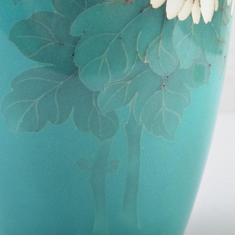 七宝焼　青釉　花文　花瓶　V　8999