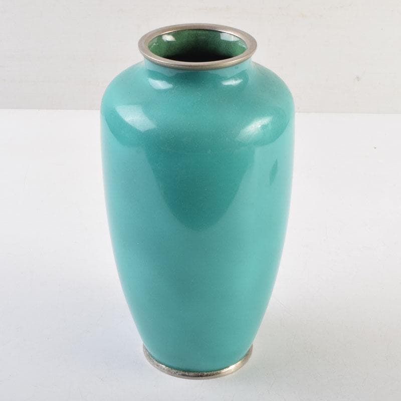 七宝焼　青釉　花文　花瓶　V　8999