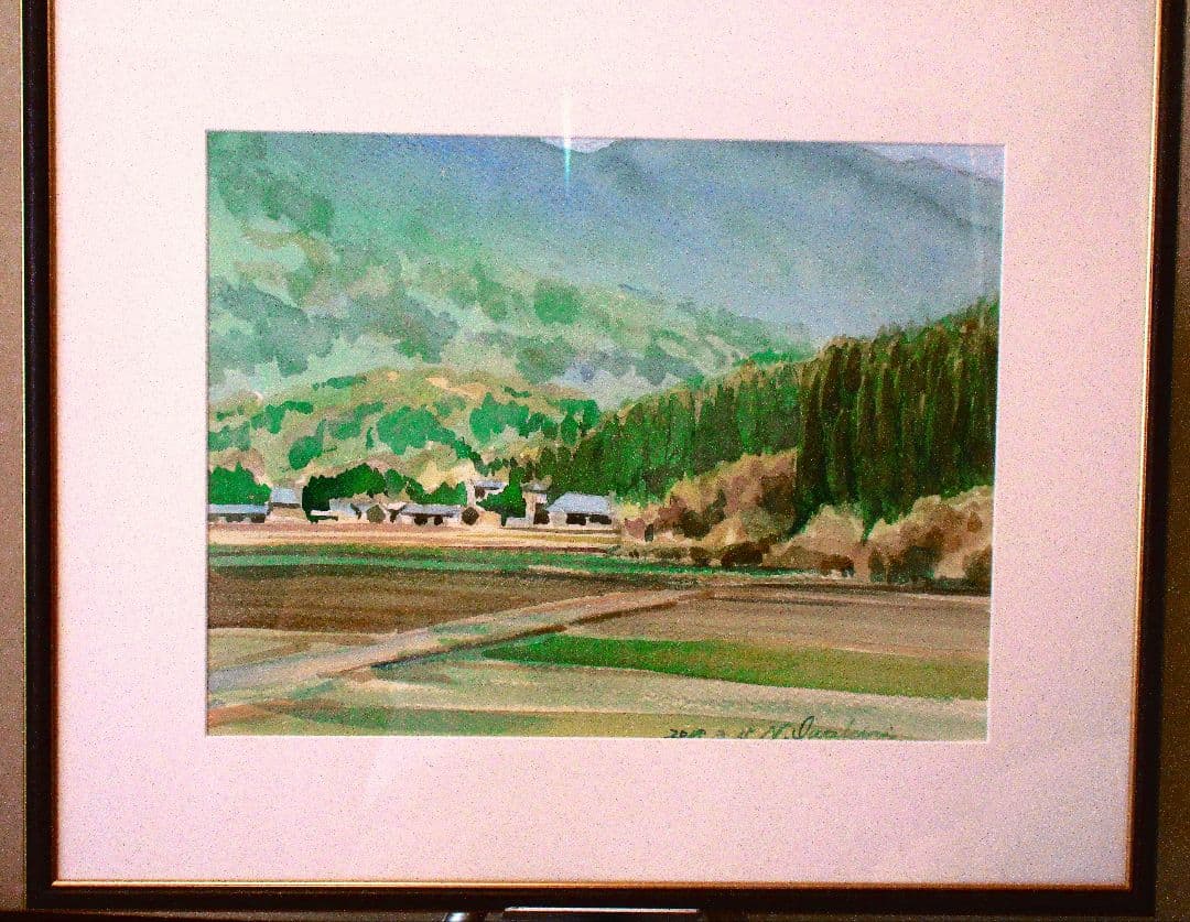 2018年 田園風景 水彩画 額装済みF6サイズ 原画