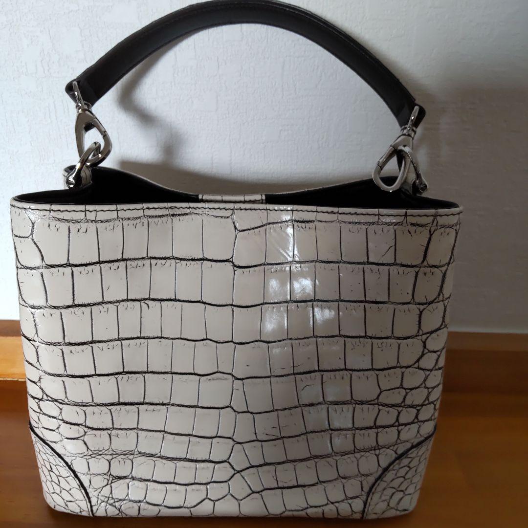 日本製・本革 クロコダイル・2way・ハンドバッグ・バニラ・目地染