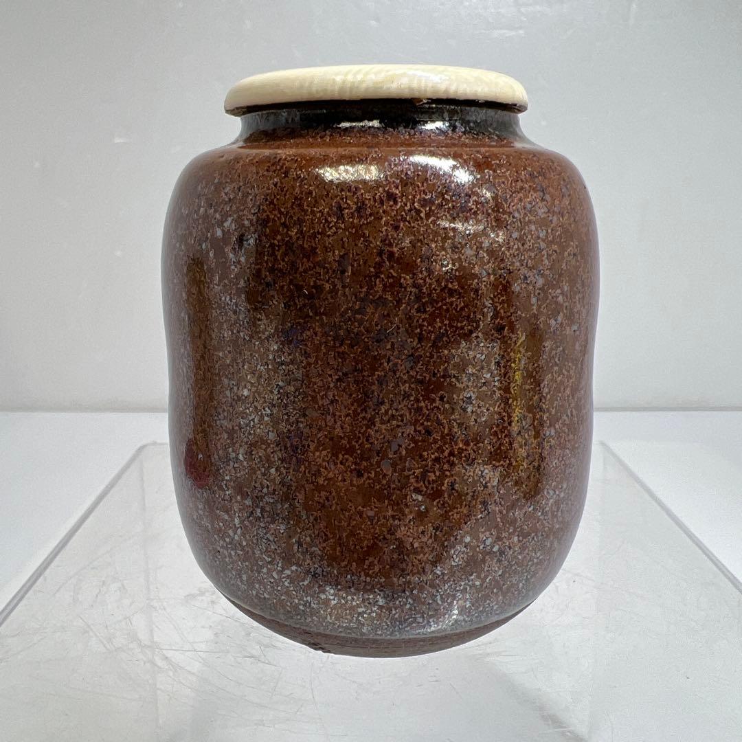 ☆茶3 名工　杉田祥平造　清閑寺窯　瀧浪　茶入　共箱　h7.8cm