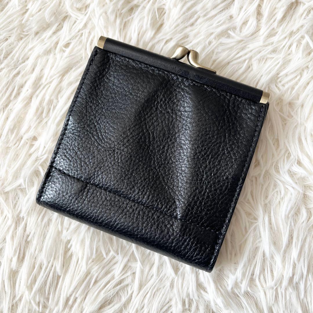 ⭐️未使用品⭐️　IL BISONTE　がま口　三つ折り財布　ブラック　レザー