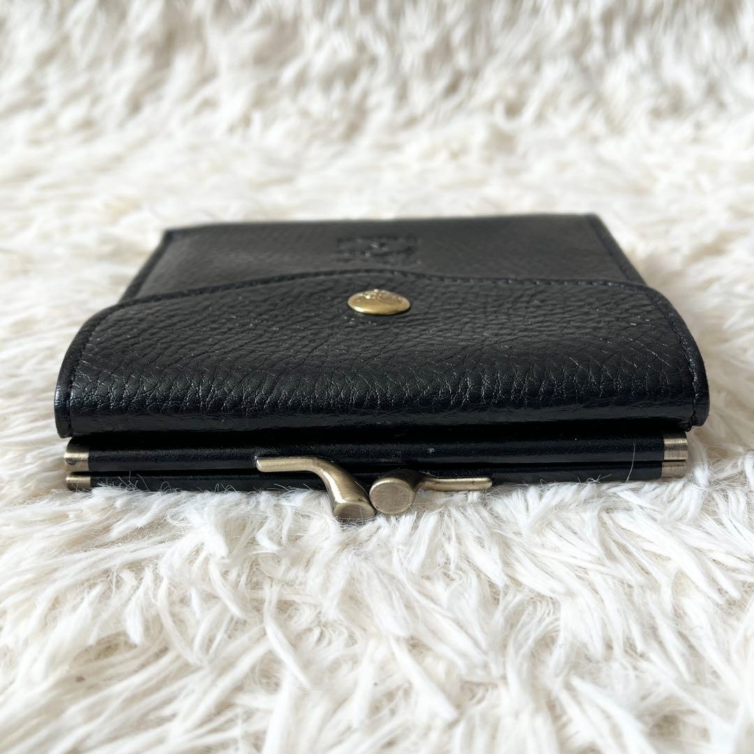 ⭐️未使用品⭐️　IL BISONTE　がま口　三つ折り財布　ブラック　レザー