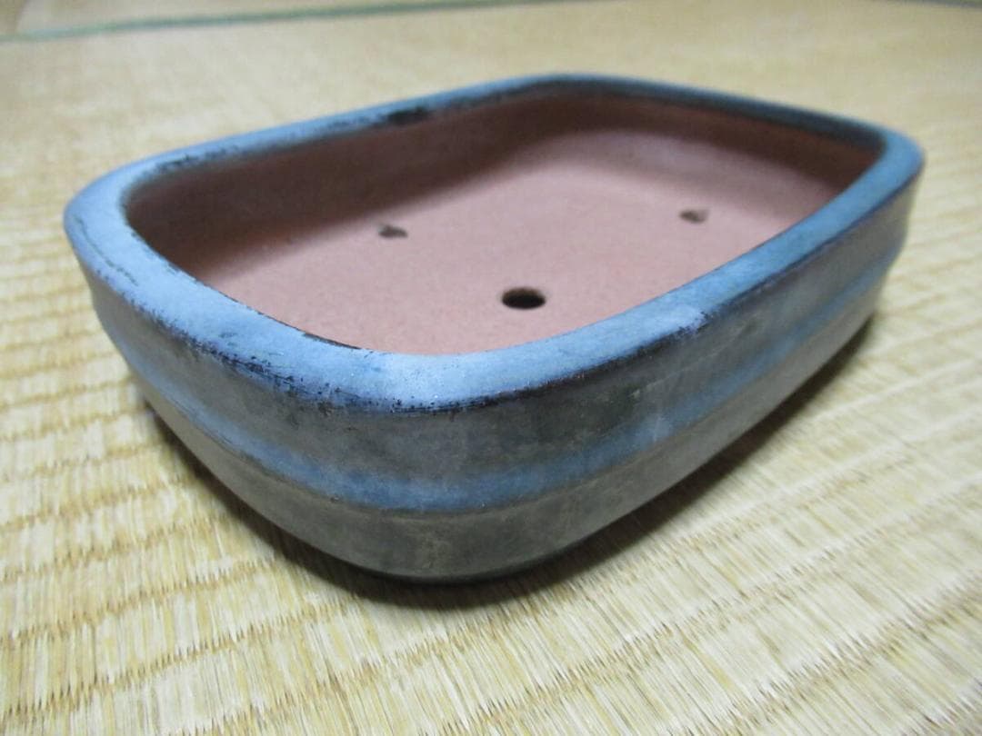 70年頃◆常滑 初代 『黎鳳』(片岡誠山) 青緑色釉薬 長角 中浅 切足 盆栽鉢