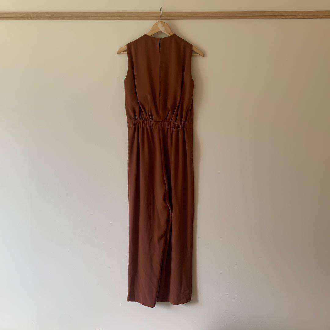 ブラウン Vネック マキシドレス