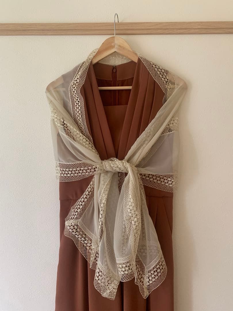 ブラウン Vネック マキシドレス