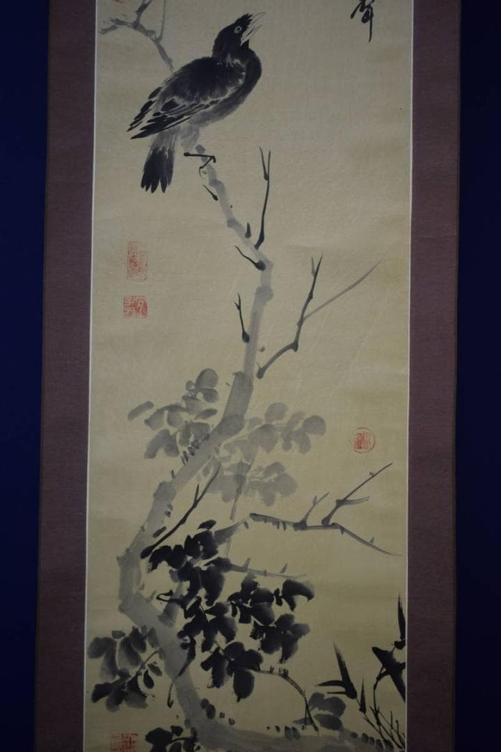 複製/唐寅/叭々鳥画賛/工芸/布袋屋掛軸HG-784