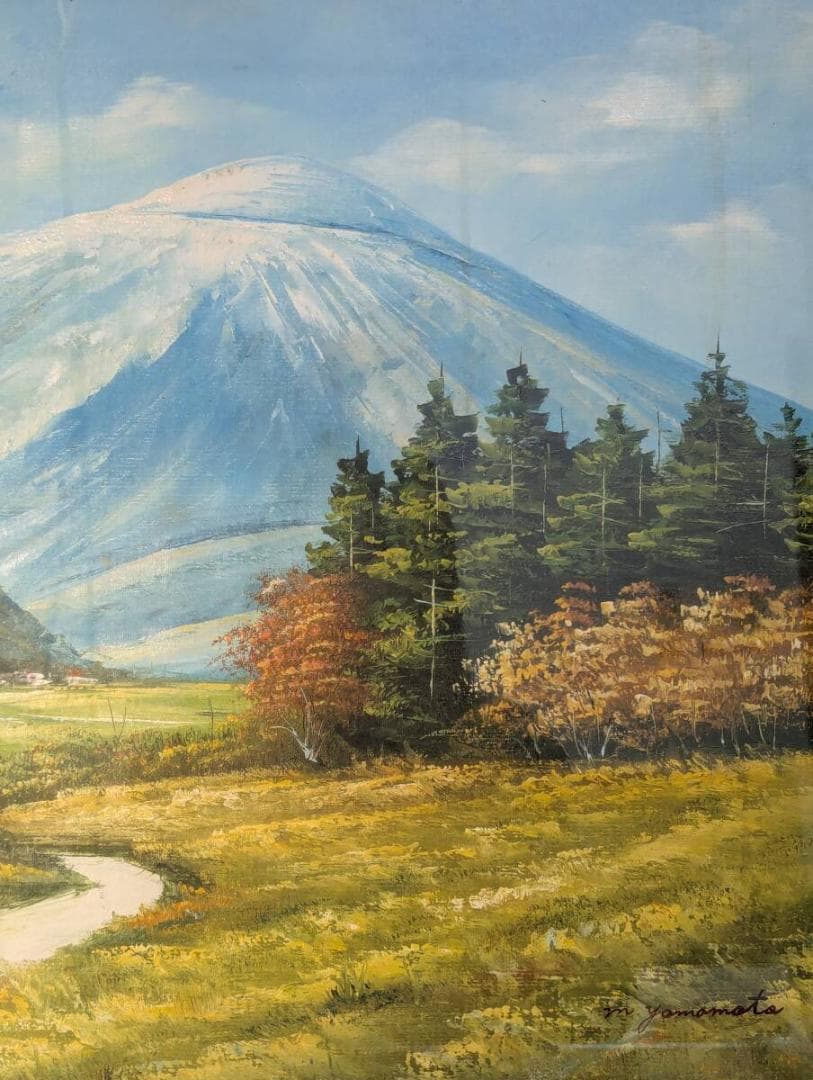 【真作】絵画　山本雅勝　油彩10号　那須高原　雄大な山と秋の風景　W159