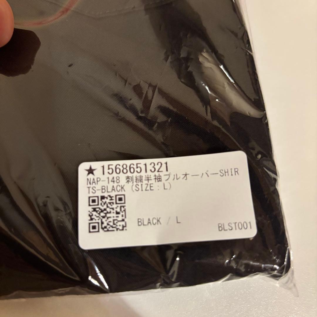 Lサイズ　◆刺繍半袖プルオーバーSHIRTS-BLACK