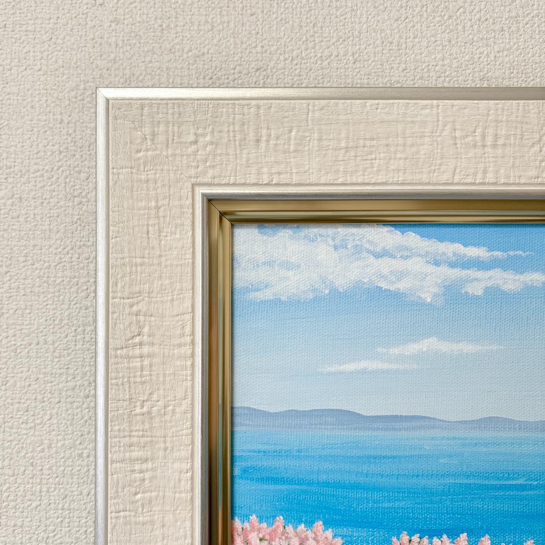 アクリル画　原画　「ストックの咲く丘」額縁付　F4サイズ　キャンバス