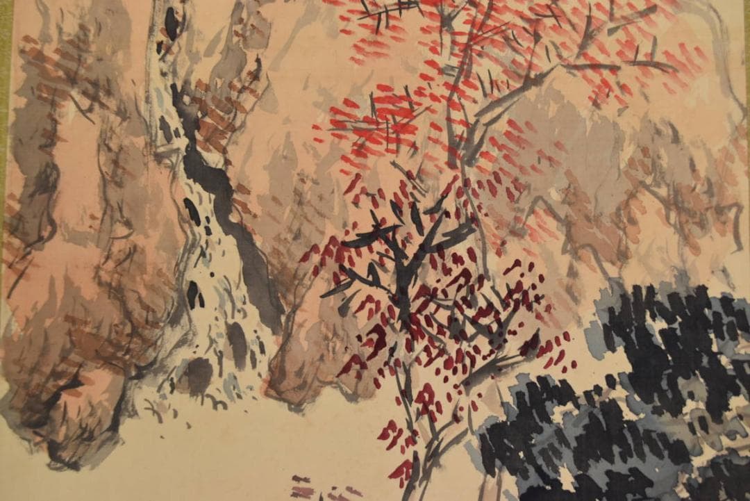 作者不詳/秋渓独棹図/秋景山水図/掛軸☆宝船☆AB-367